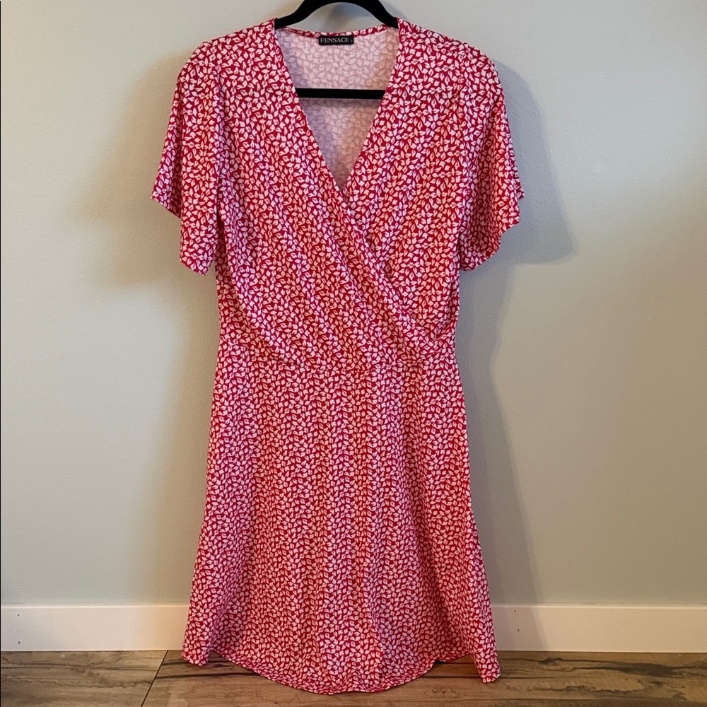 Elegant Pink Patterned Midi Dress